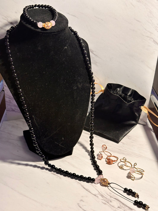 Black onix beaded necklace set