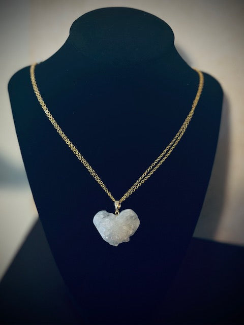 Ice white Quartz Heart Crystal Pendant