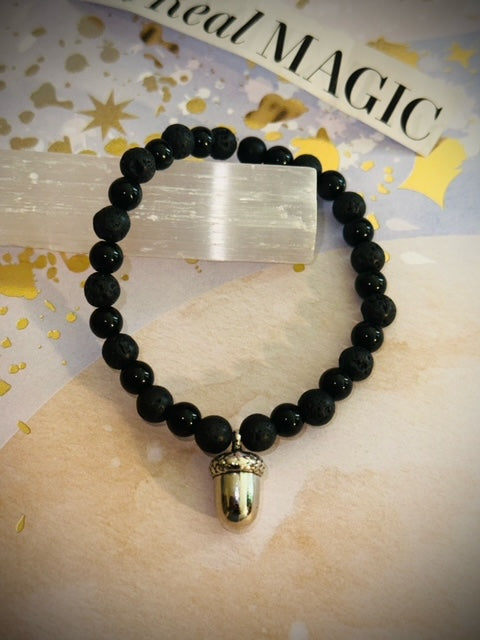 Lava stone & Black Onix Acorn Bracelet